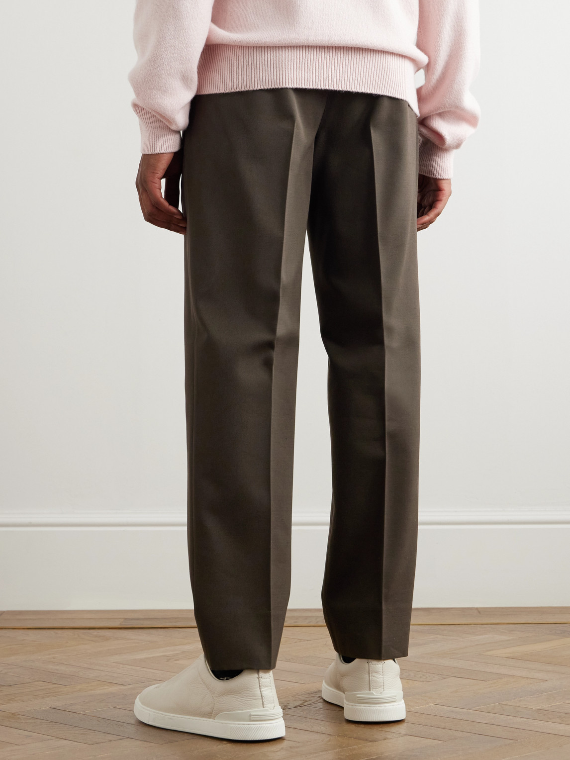 Zegna Straight-leg Pleated Cotton And Wool-blend Twill Trousers In Brown