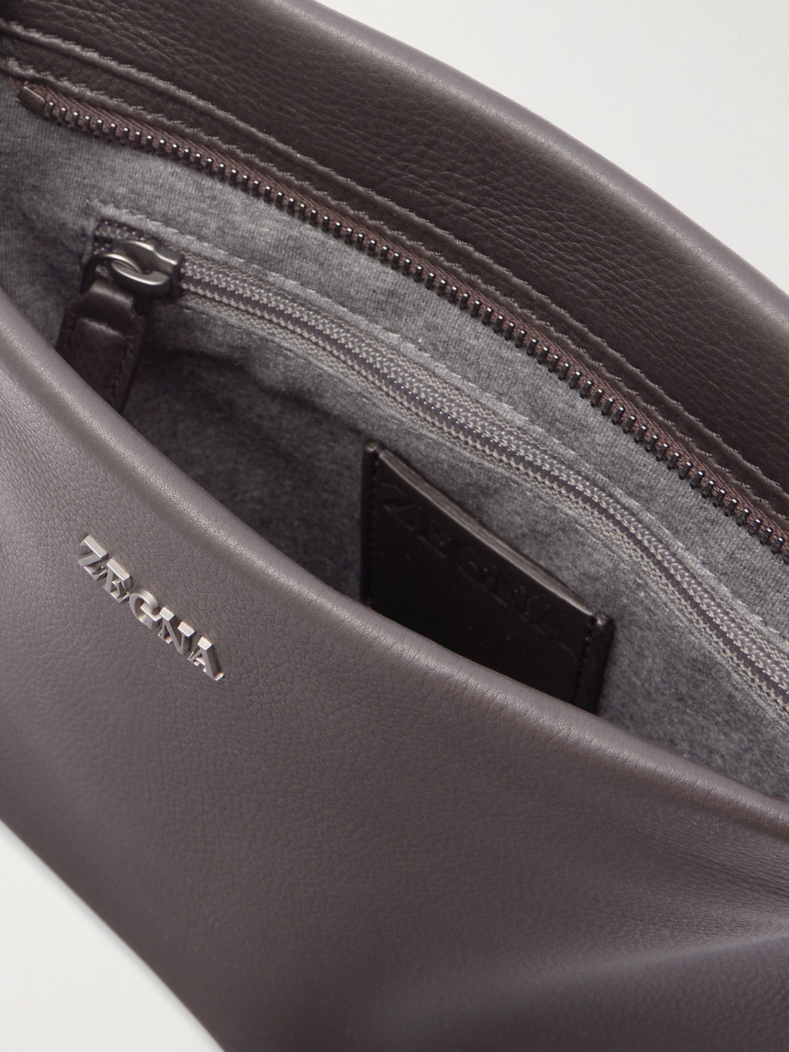 Zegna Secondskin Leather Messenger Bag In Brown