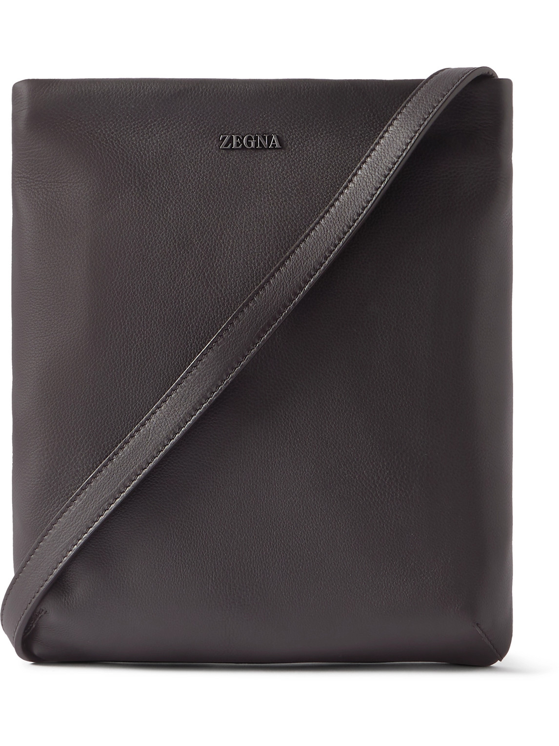 Zegna Secondskin Leather Messenger Bag In Brown