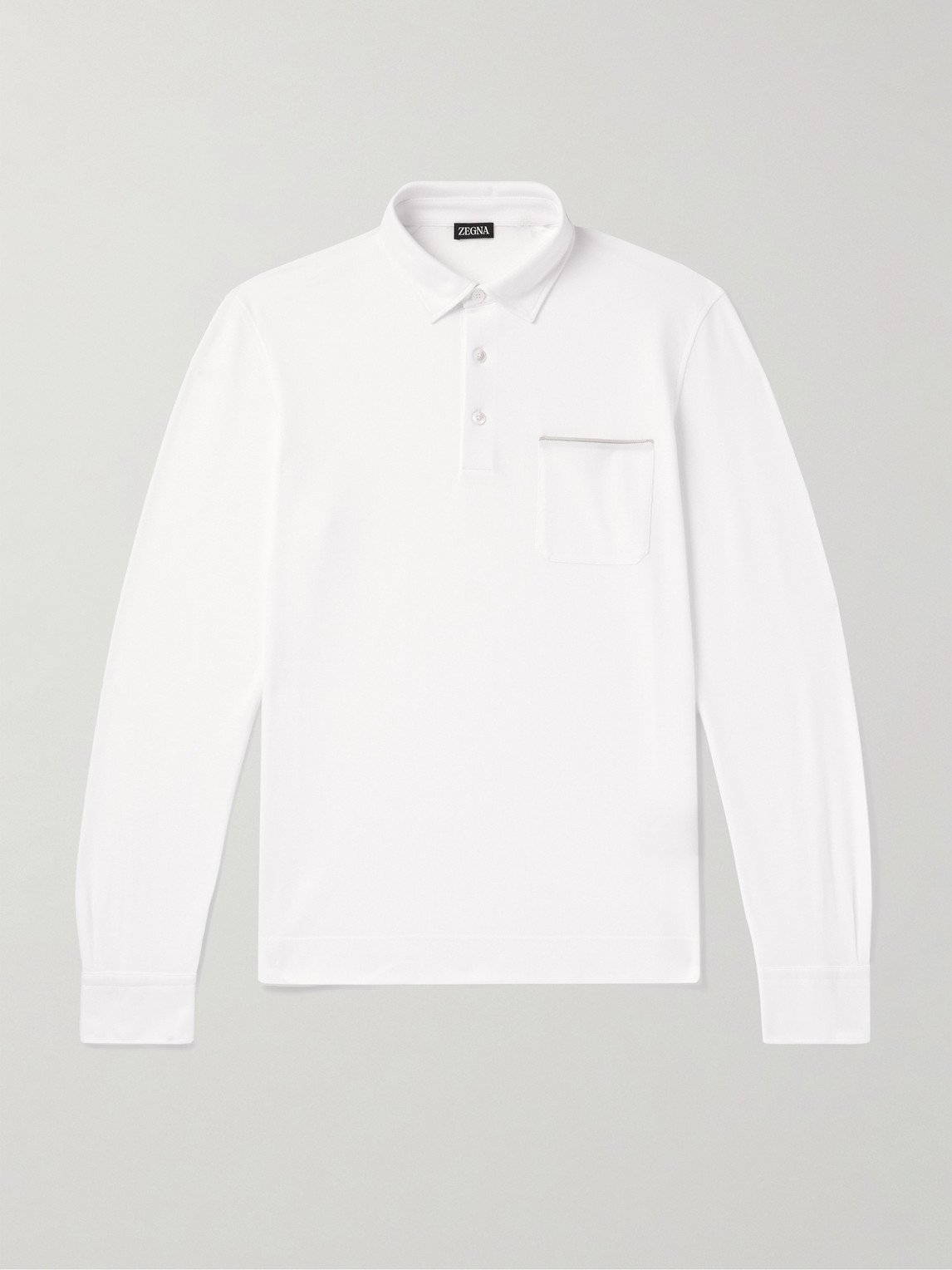 Zegna Slim-Fit Suede-Trimmed Cotton-Piqué Polo Shirt - Men