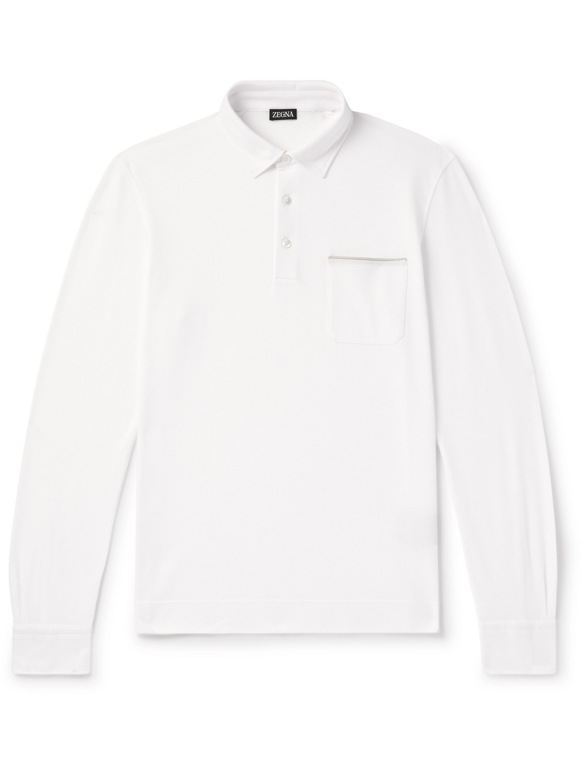 Zegna Slim-fit Suede-trimmed Cotton-piqué Polo Shirt In White