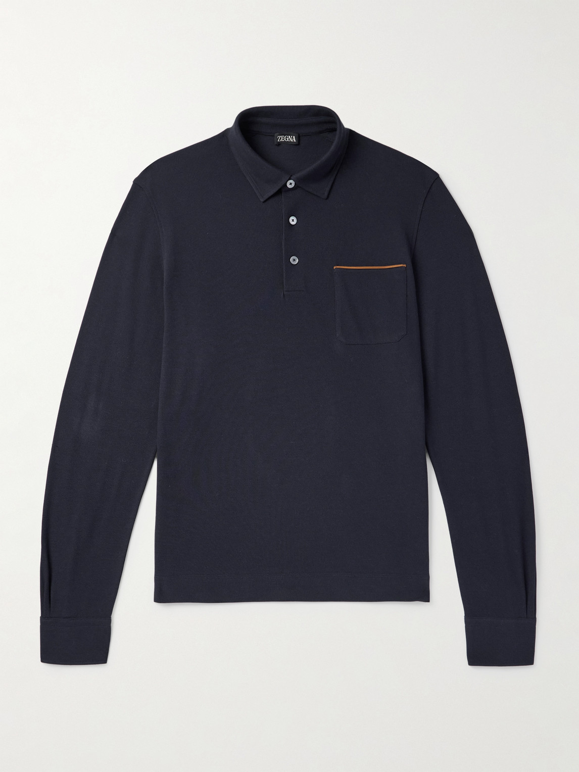 Zegna Slim-Fit Suede-Trimmed Cotton-Piqué Polo Shirt - Men