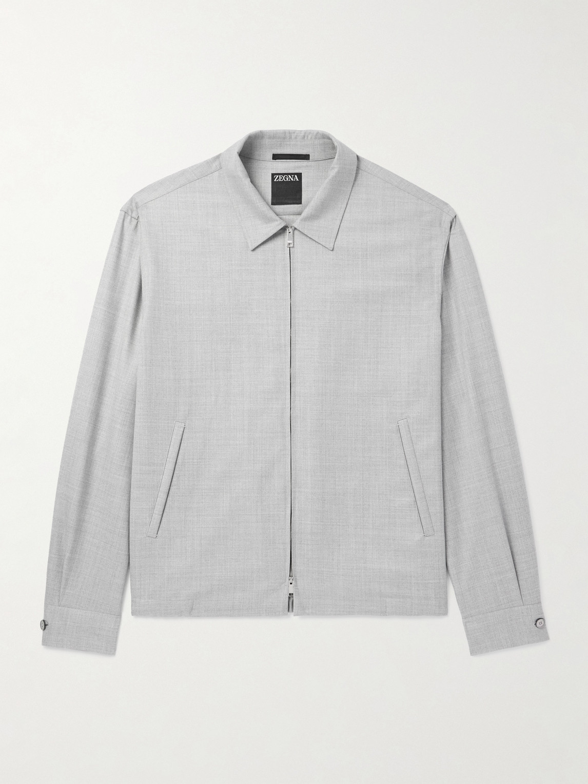 Zegna Logo-Appliquéd Leather-Trimmed Wool-Gabardine Harrington Jacket - Men