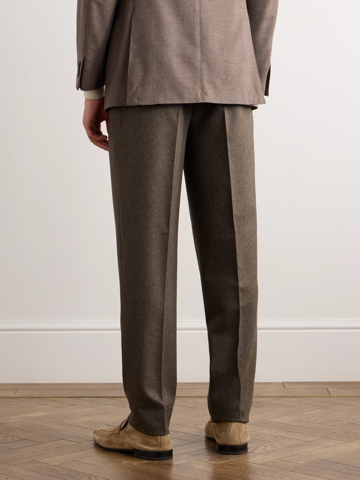 Shop Zegna Straight-leg Pleated Wool-flannel Trousers In Brown