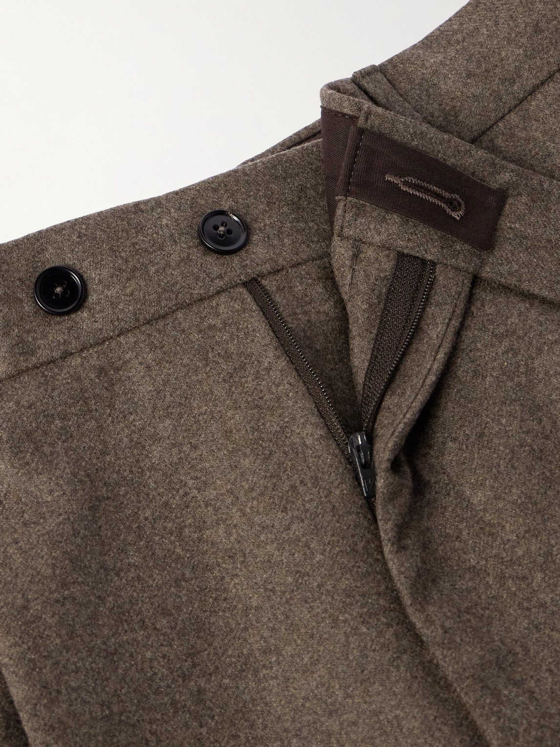 Shop Zegna Straight-leg Pleated Wool-flannel Trousers In Brown