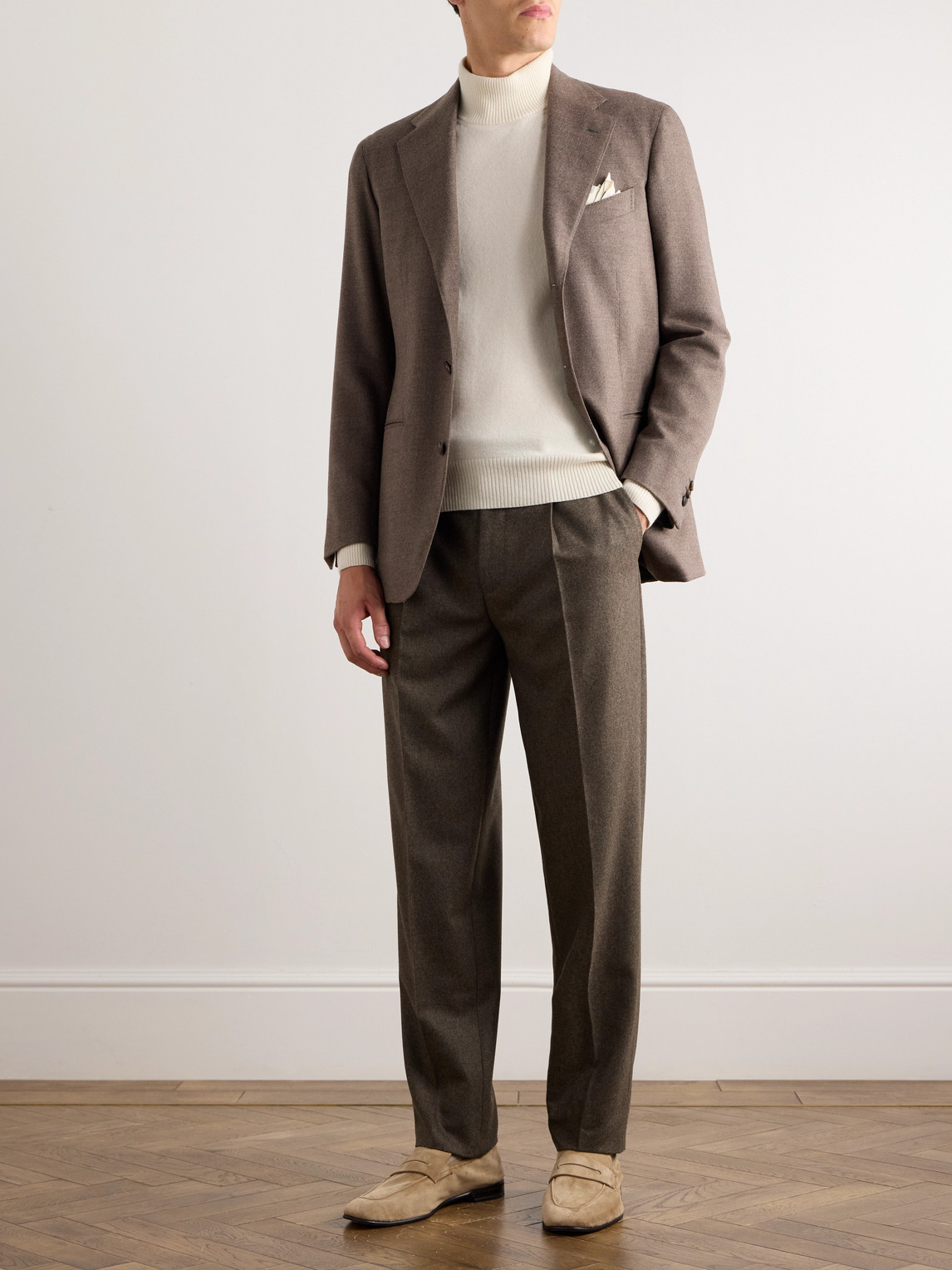 Shop Zegna Straight-leg Pleated Wool-flannel Trousers In Brown