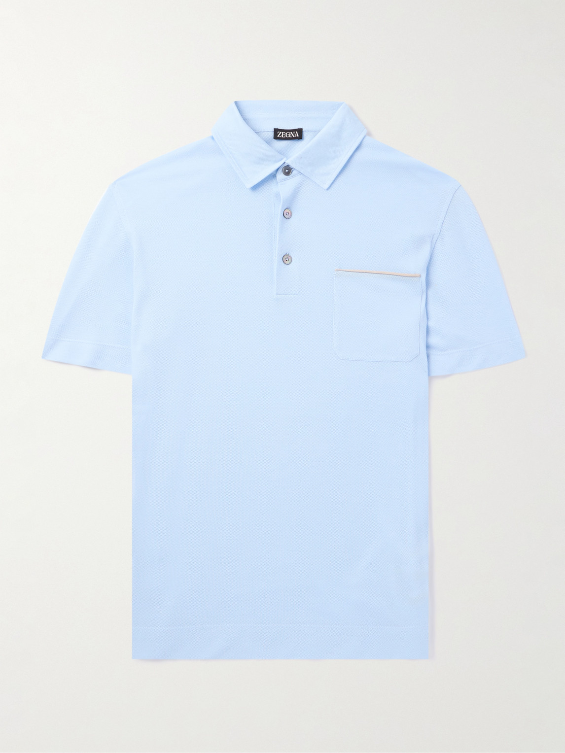 Zegna Slim-Fit Leather-Trimmed Cotton-Piqué Polo Shirt - Men