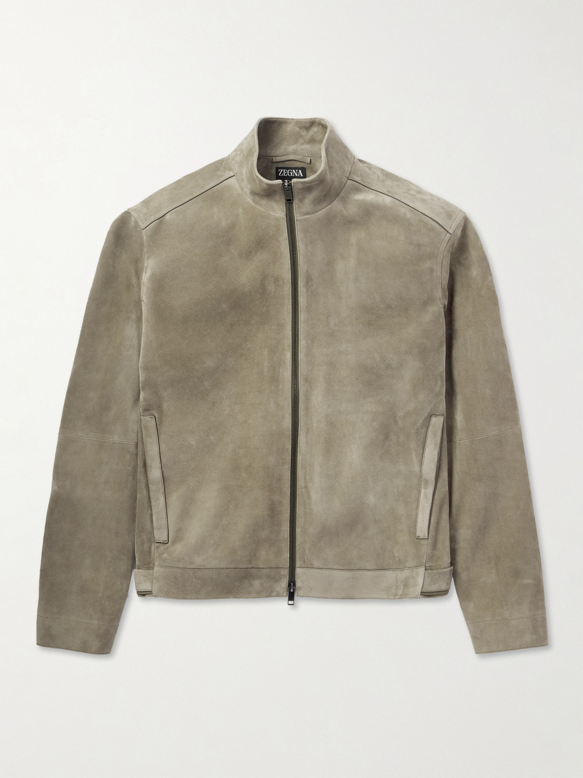 Zegna Slim-fit Suede Biker Jacket In Neutrals