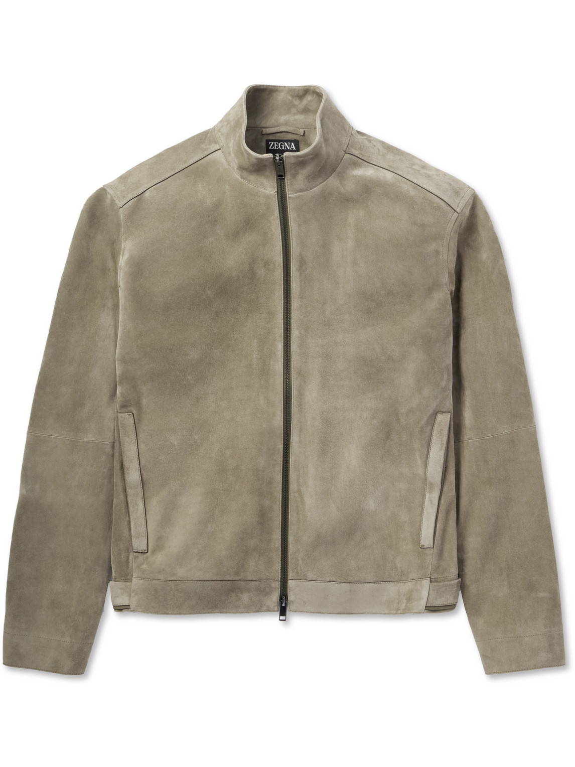 Zegna Slim-fit Suede Biker Jacket In Neutrals