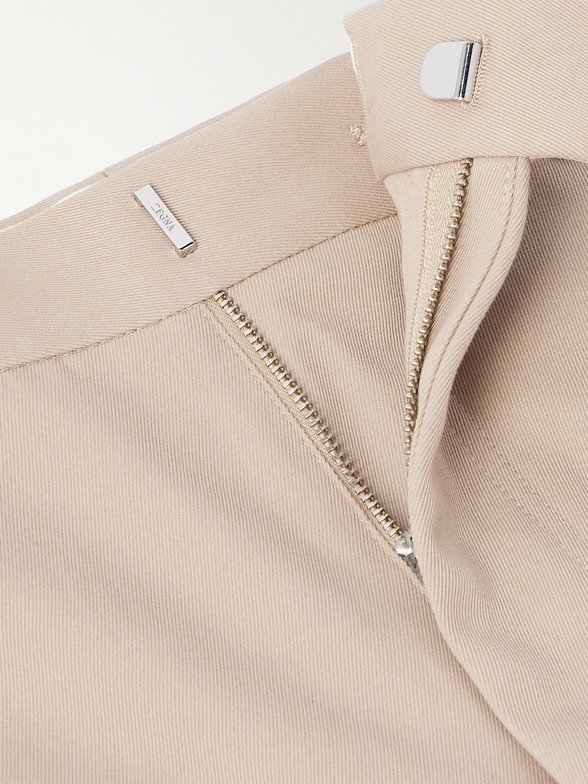 Shop Zegna Straight-leg Pleated Cotton And Wool-blend Twill Trousers In Neutrals