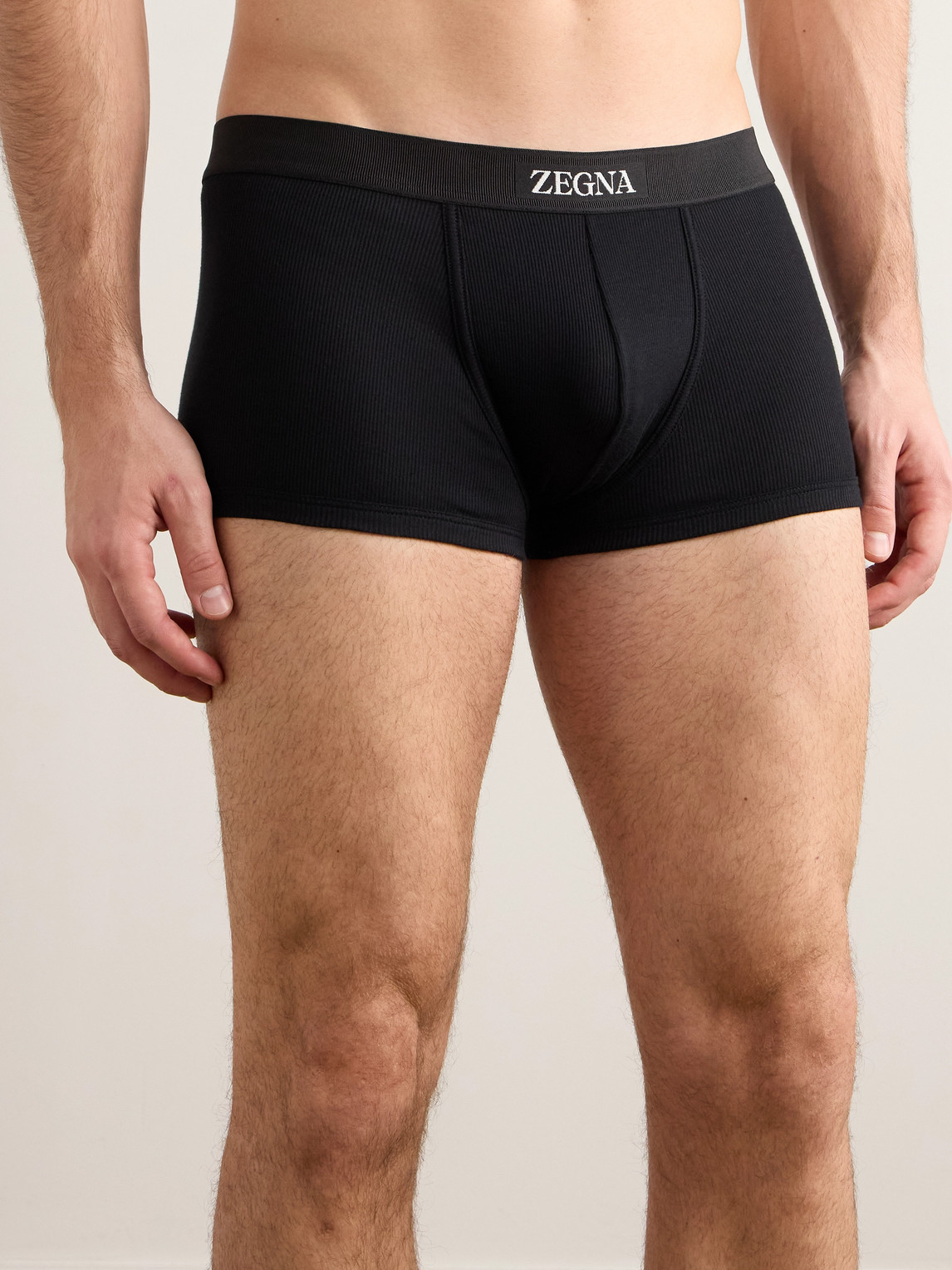 ZEGNA RIBBED COTTON AND MODAL-BLEND BOXER BRIEFS