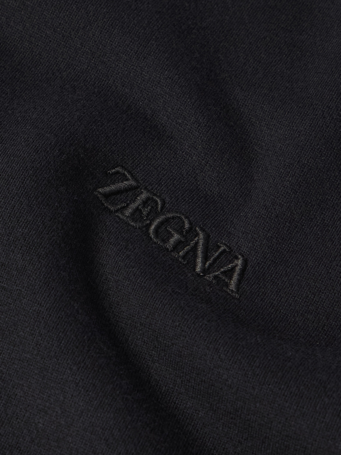 Shop Zegna Logo-embroidered Cotton-blend Jersey Hoodie In Black