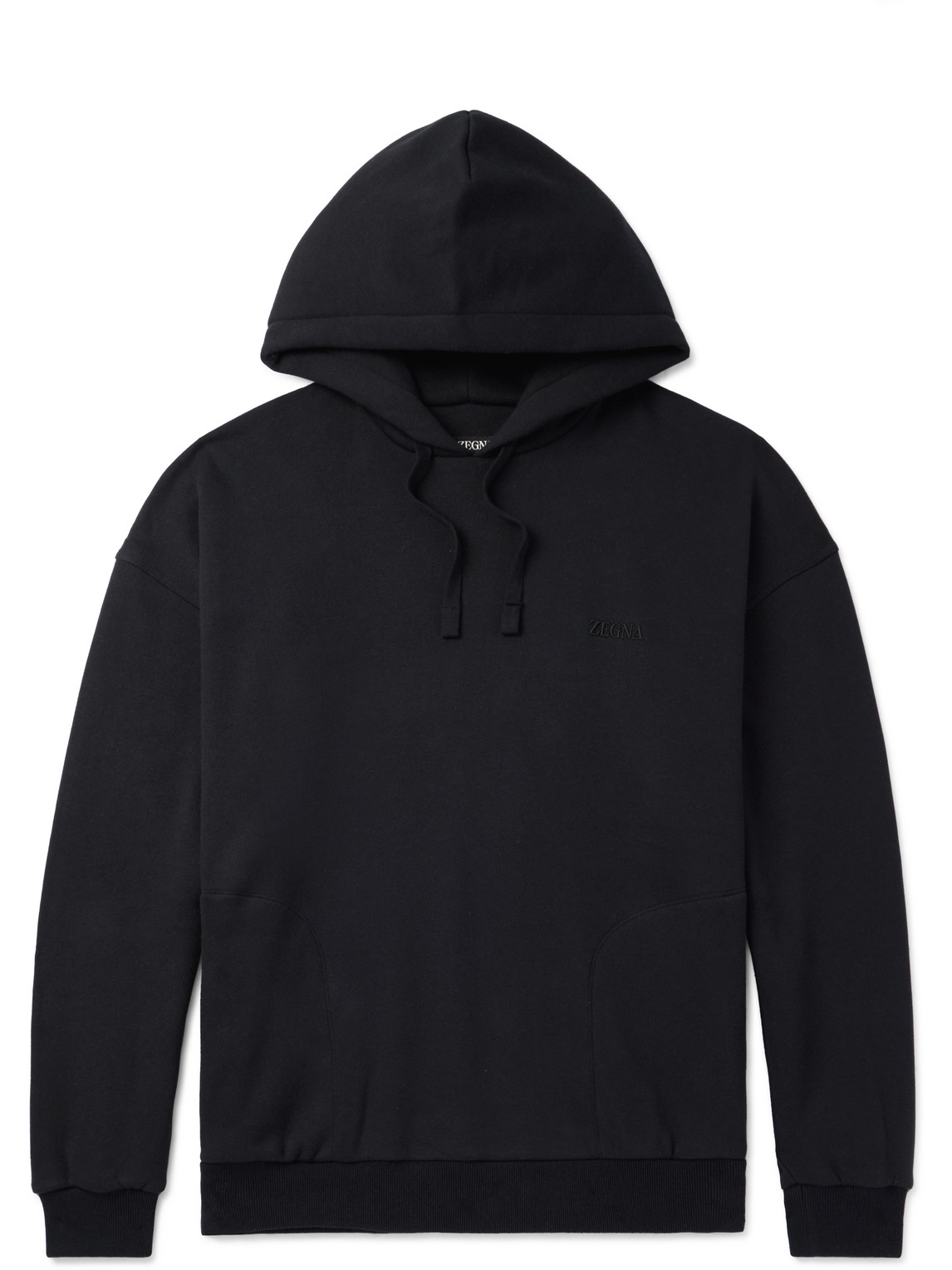 Shop Zegna Logo-embroidered Cotton-blend Jersey Hoodie In Black
