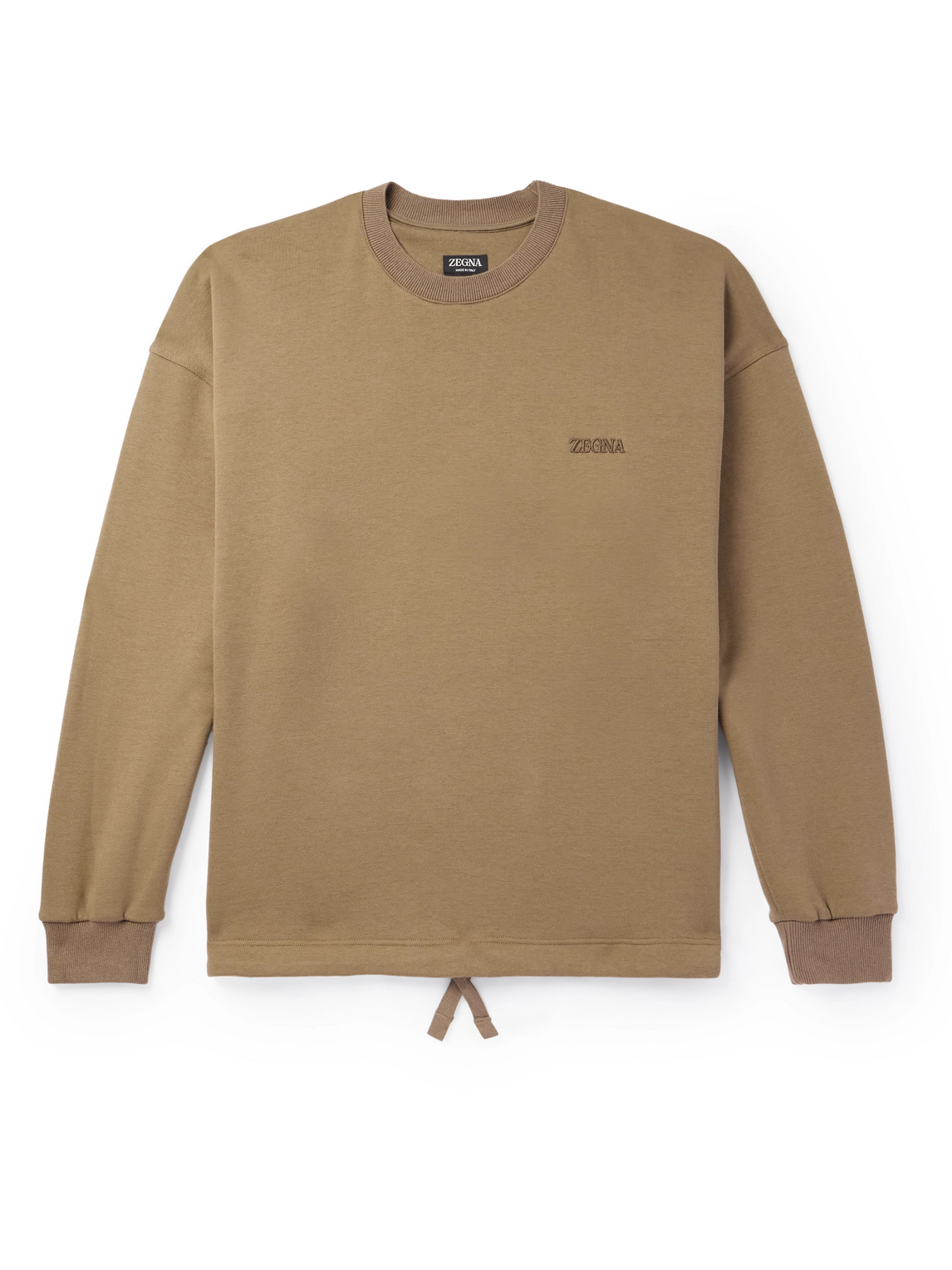 Zegna Logo-embroidered Cotton-blend Jersey Sweatshirt In Neutrals