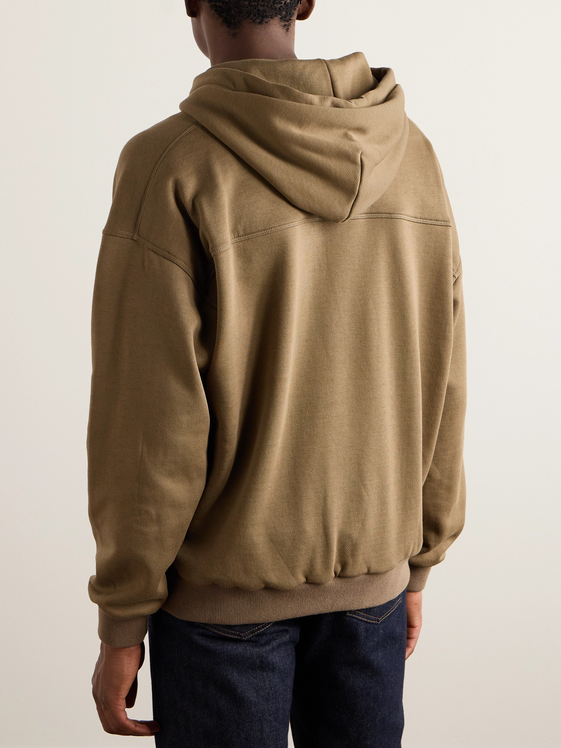 Shop Zegna Logo-embroidered Cotton-blend Jersey Hoodie In Neutrals