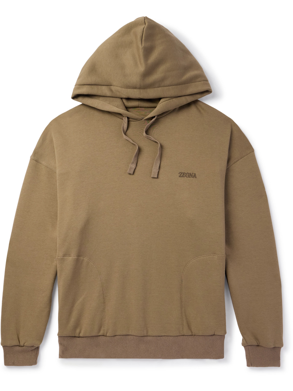 Zegna Logo-embroidered Cotton-blend Jersey Hoodie In Neutrals