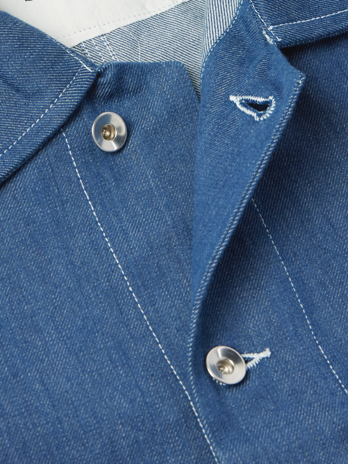 STORY MFG. RAILROAD LOGO-APPLIQUÉD ORGANIC DENIM JACKET