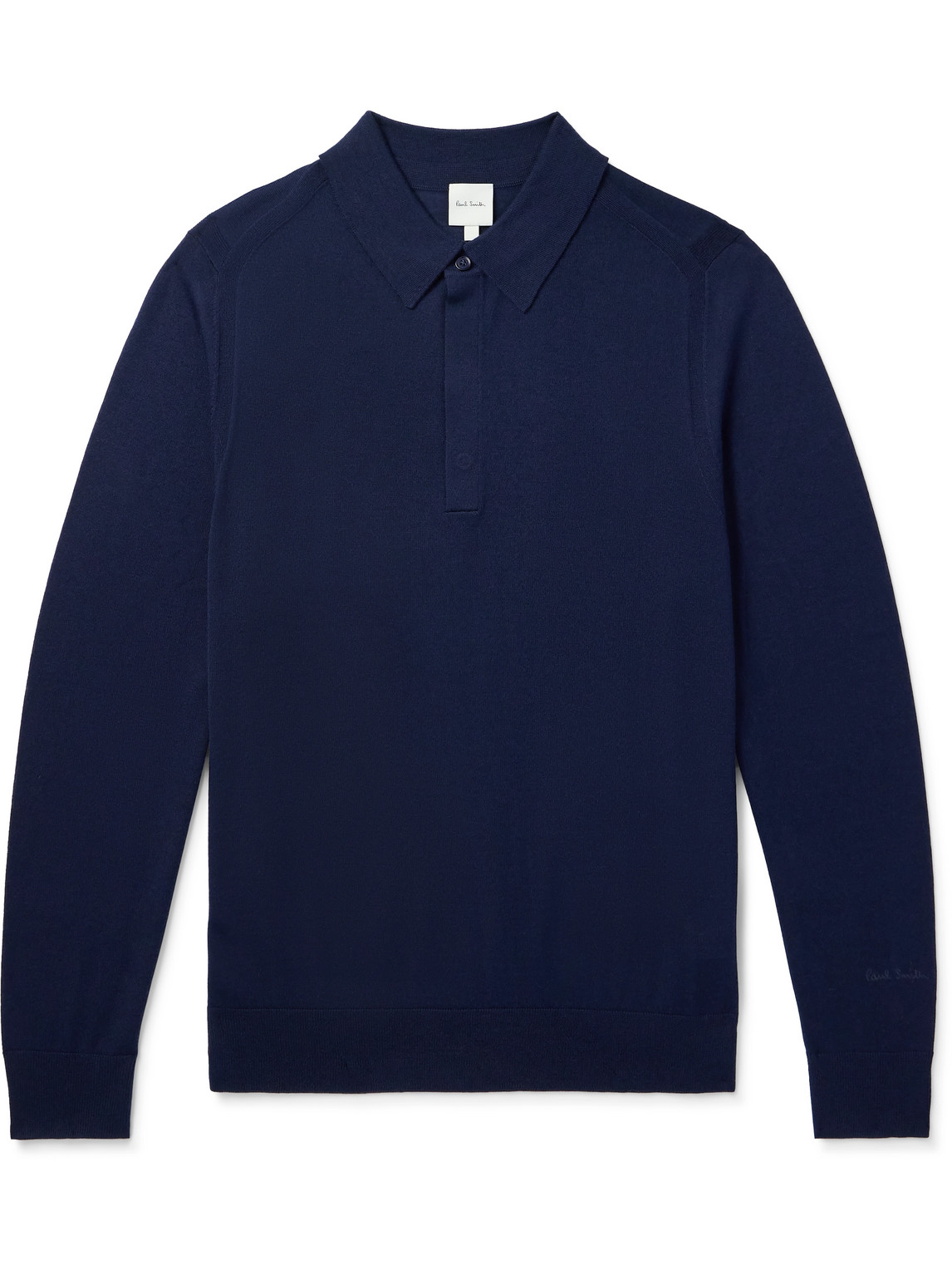 Paul Smith Embroidered Merino Wool Polo Shirt In Blue