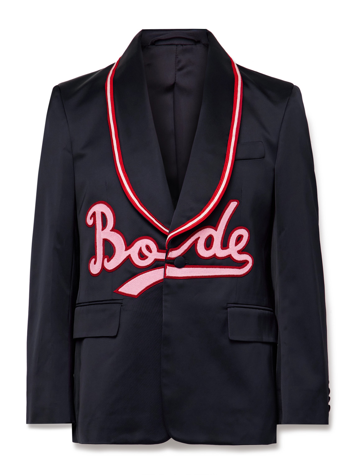 Embroidered Logo-Appliquéd Satin Blazer