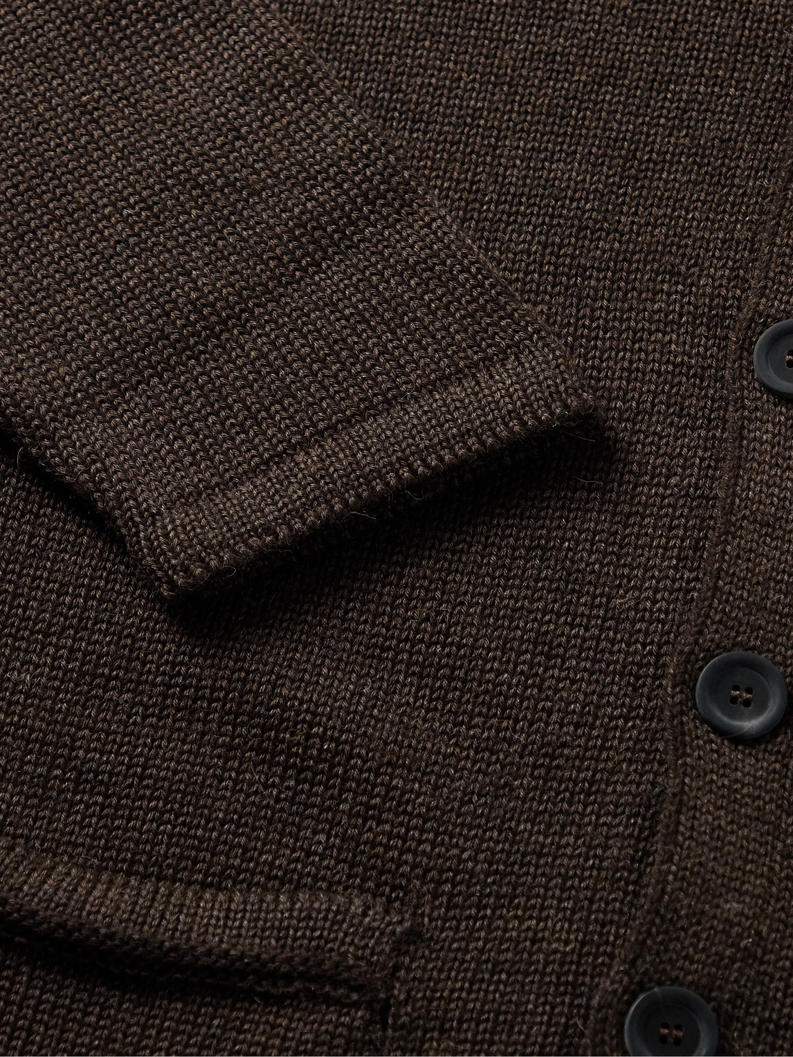 Shop Inis Meain Pub Jacket Alpaca, Merino Wool, Cashmere And Silk-blend Cardigan In Brown