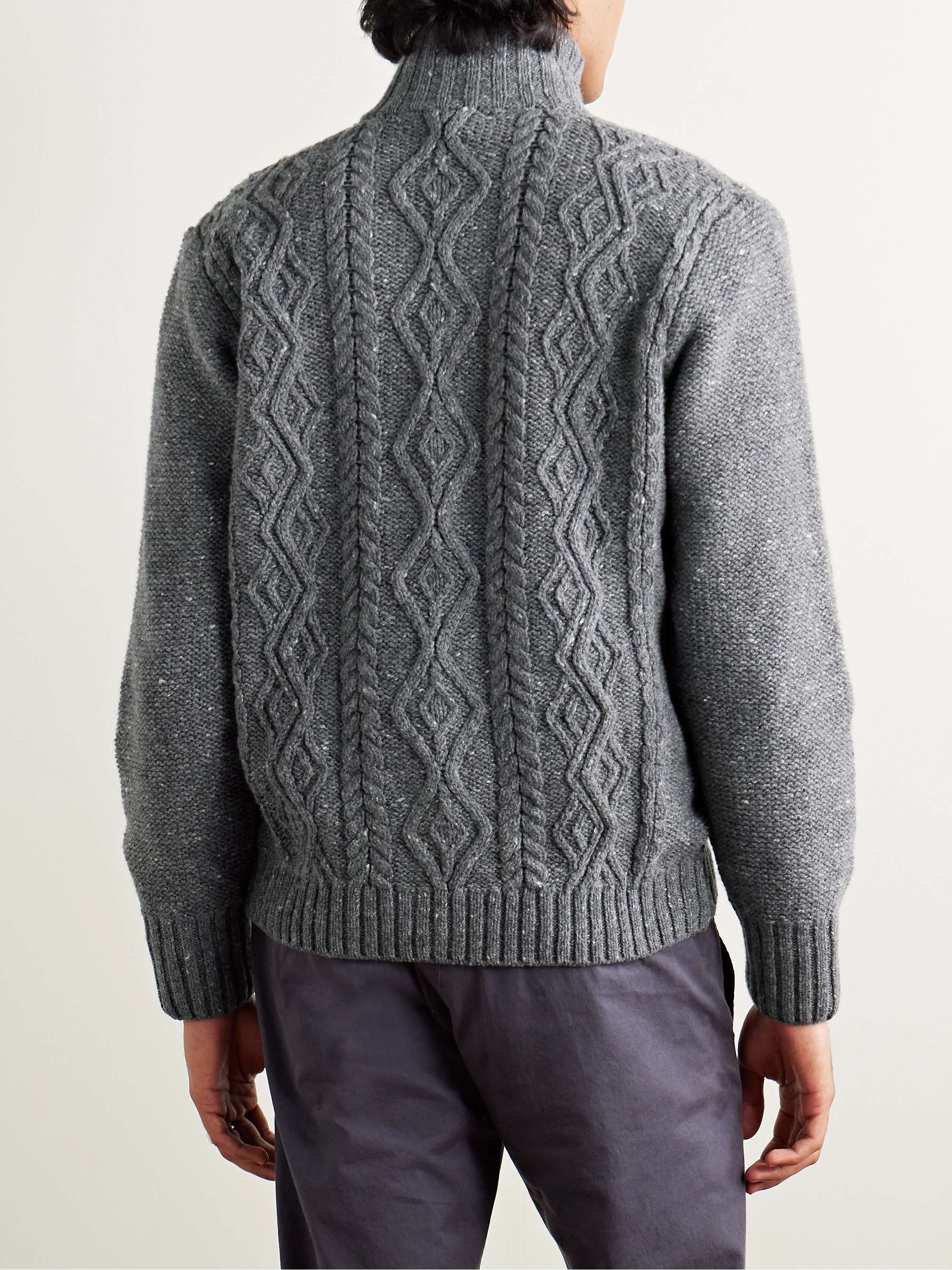 INIS MEÁIN Cable-Knit Merino Wool and Cashmere-Blend Zip-Up Cardigan
