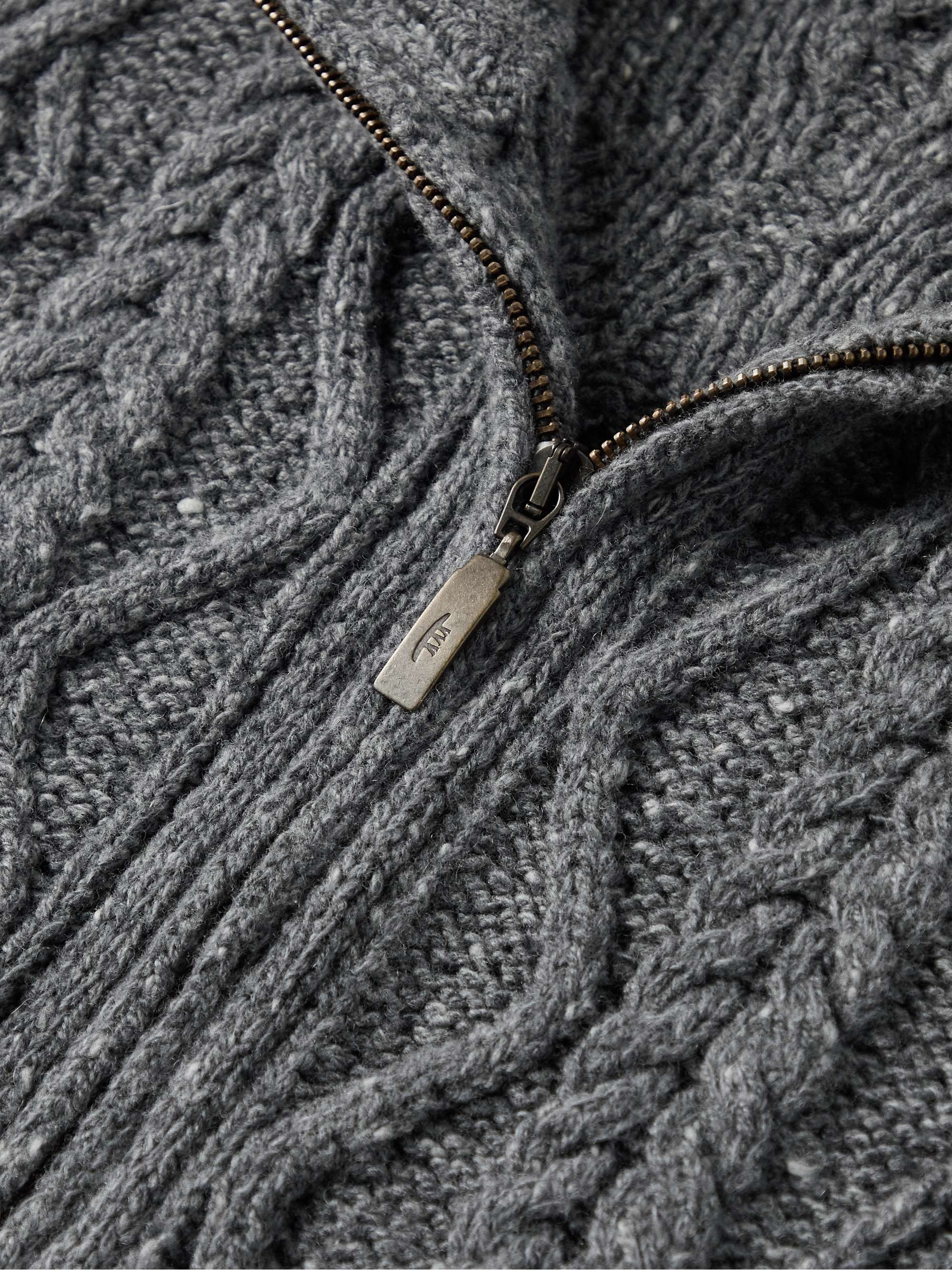 INIS MEÁIN Cable-Knit Merino Wool and Cashmere-Blend Zip-Up Cardigan