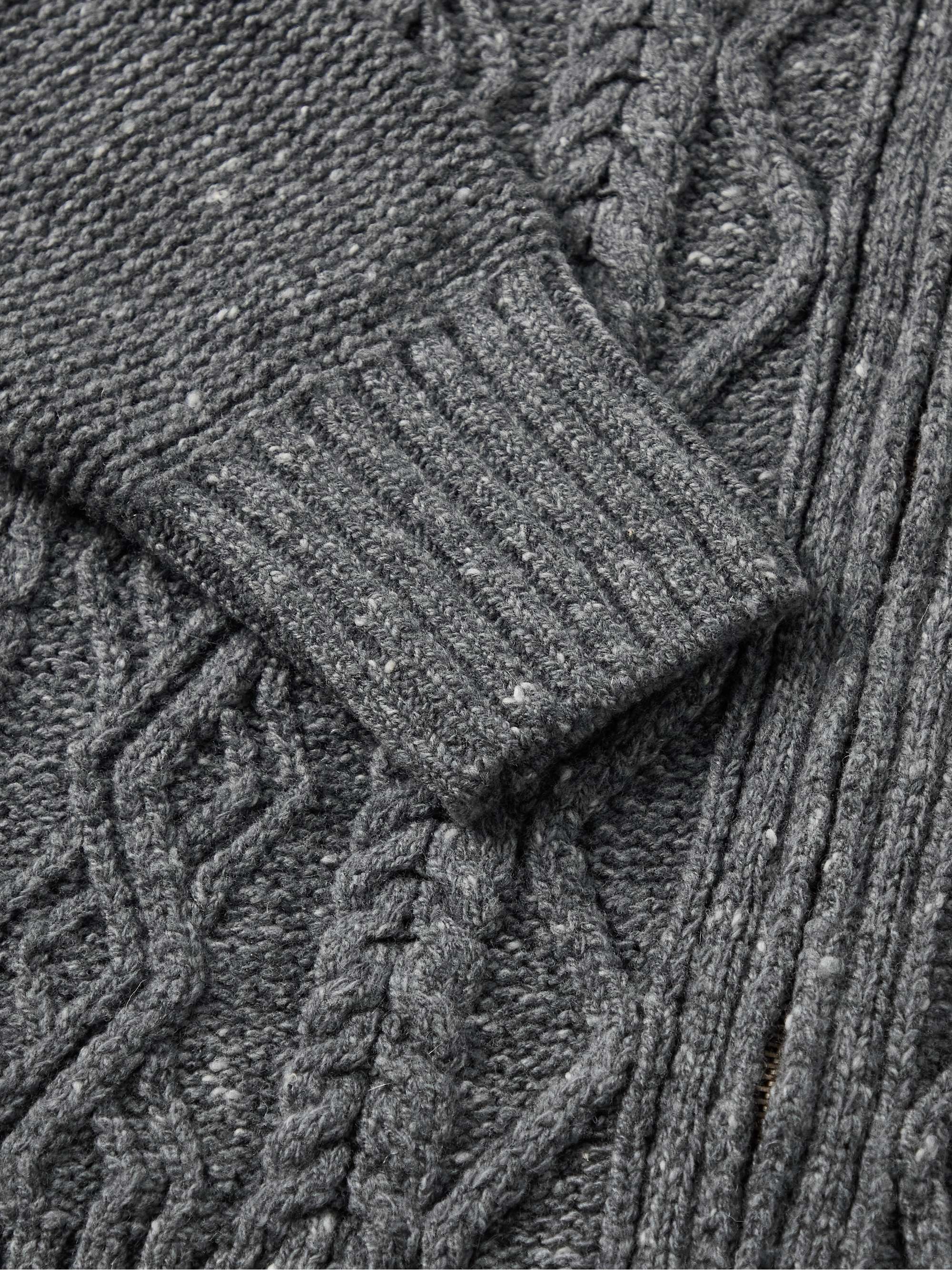 INIS MEÁIN Cable-Knit Merino Wool and Cashmere-Blend Zip-Up Cardigan