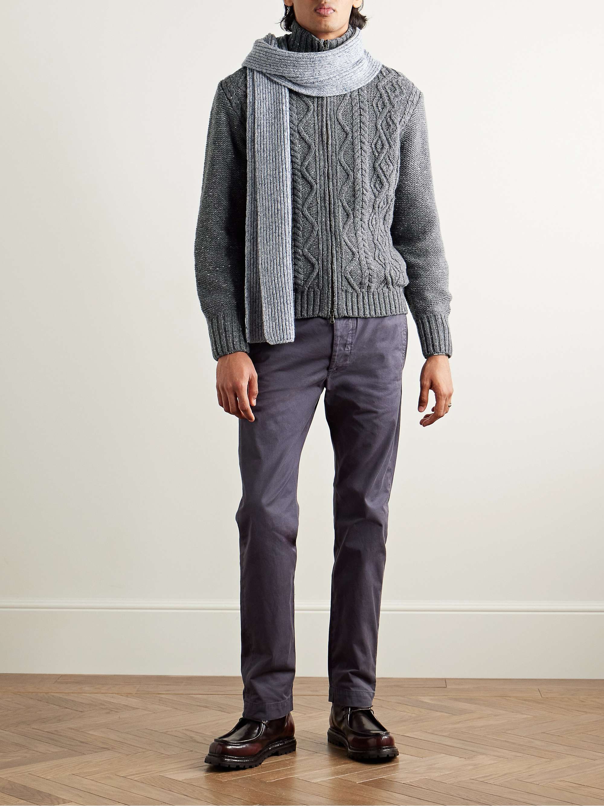 INIS MEÁIN Cable-Knit Merino Wool and Cashmere-Blend Zip-Up Cardigan