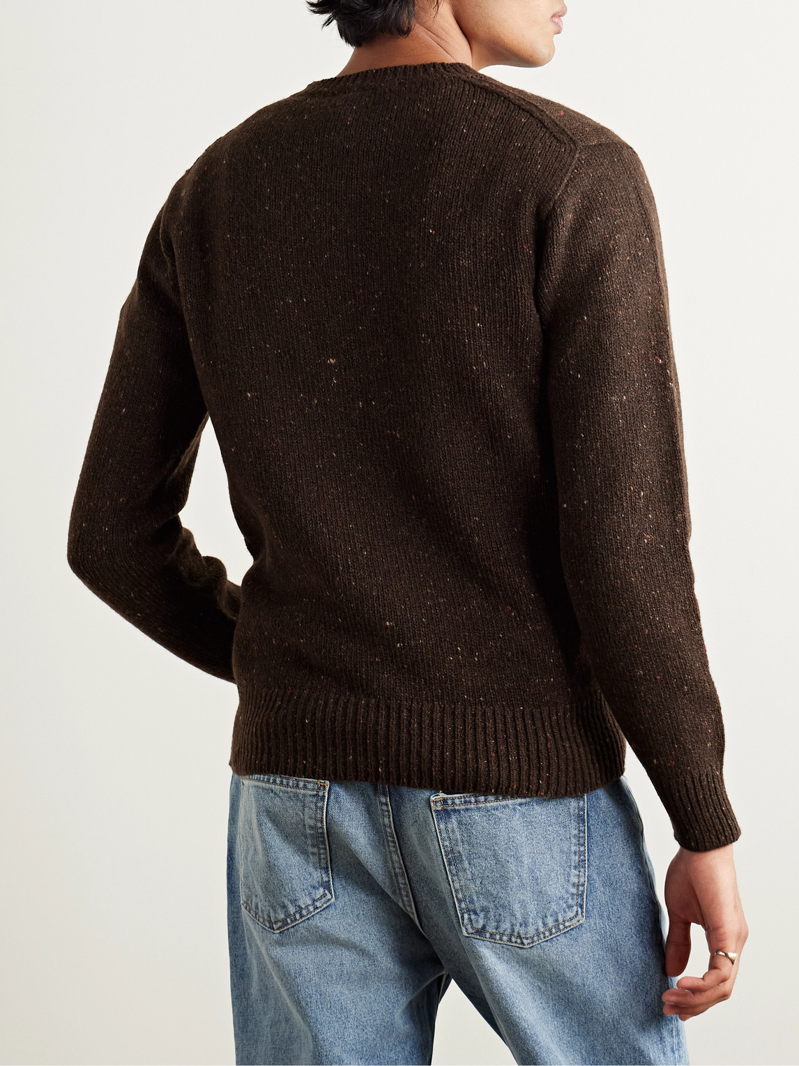 Shop Inis Meain Donegal Merino Wool And Cashmere-blend Sweater In Brown