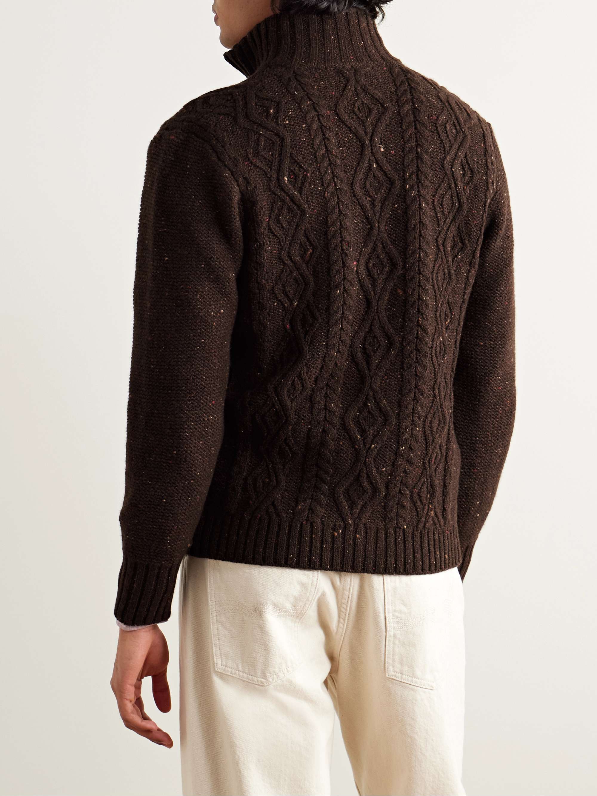 INIS MEÁIN Cable-Knit Merino Wool and Cashmere-Blend Zip-Up Cardigan