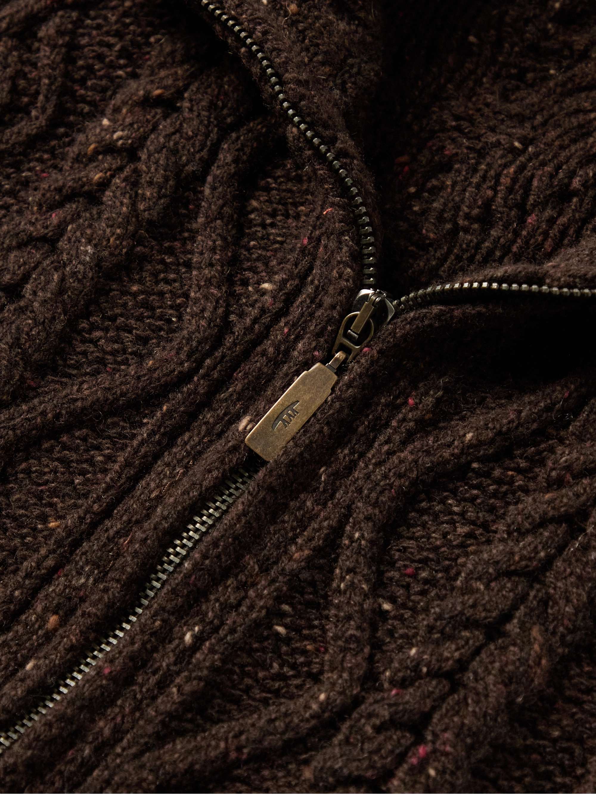 INIS MEÁIN Cable-Knit Merino Wool and Cashmere-Blend Zip-Up Cardigan