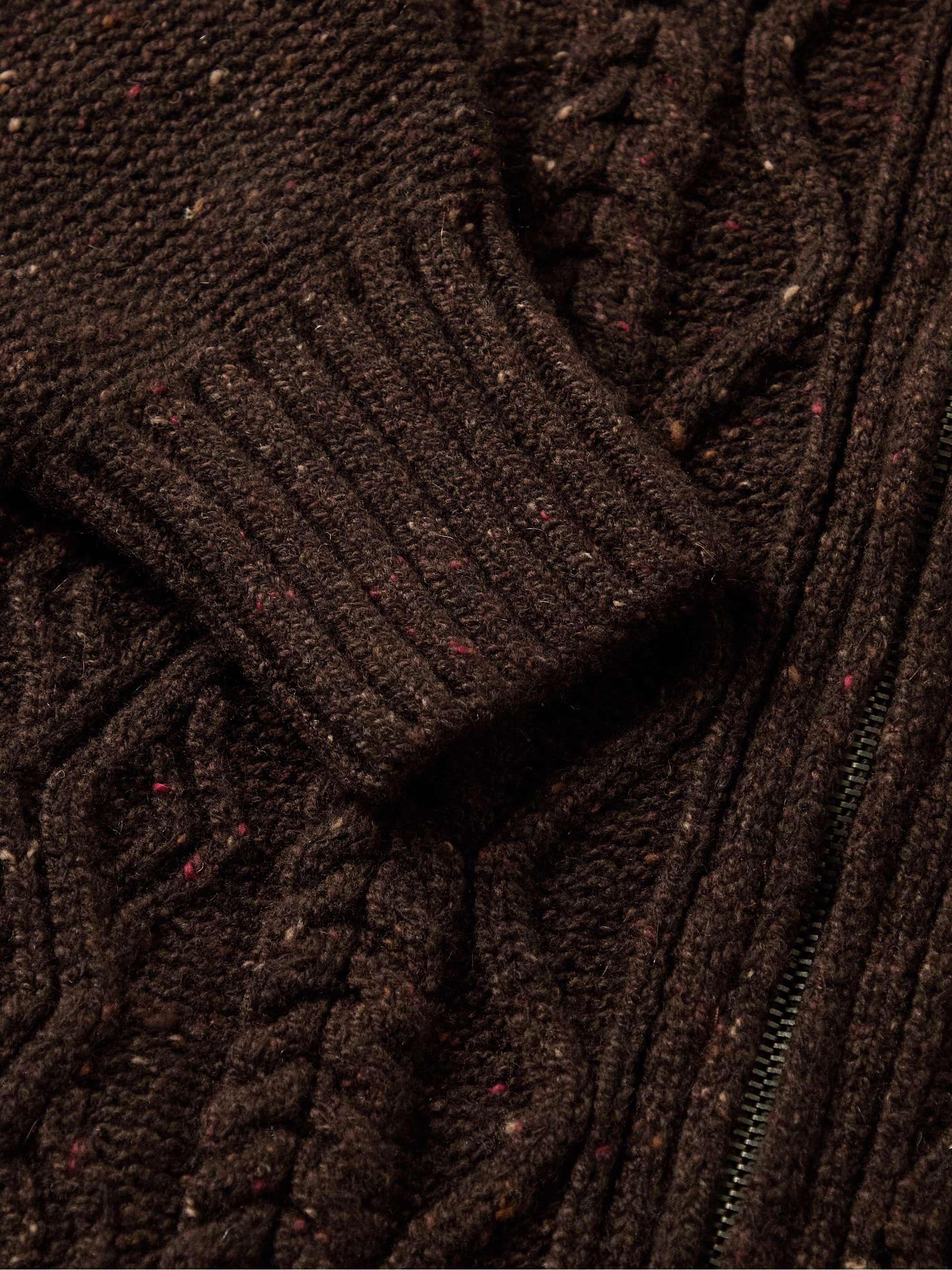 INIS MEÁIN Cable-Knit Merino Wool and Cashmere-Blend Zip-Up Cardigan