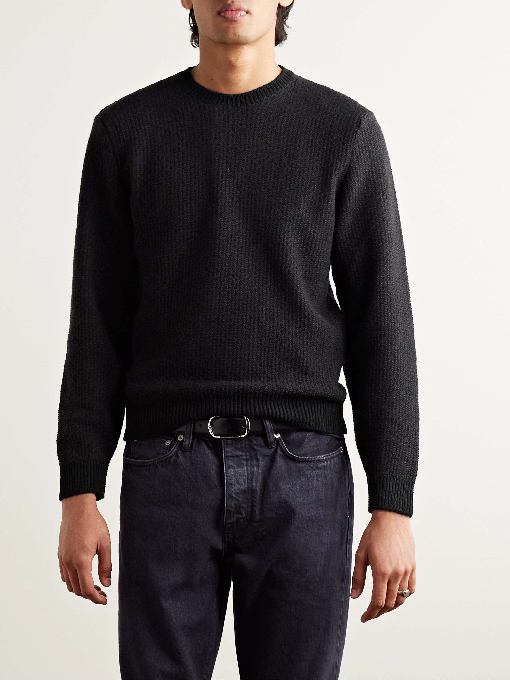 INIS MEÁIN Honeycomb-Knit Merino Wool and Cashmere-Blend Sweater