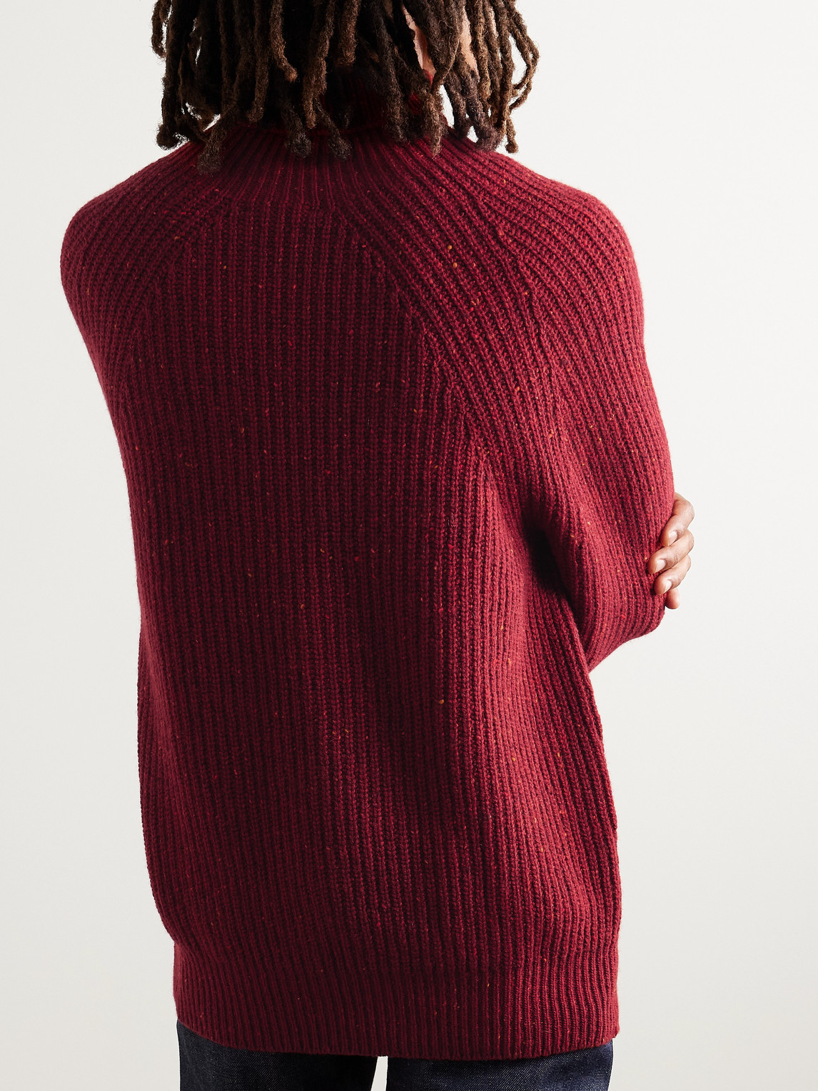 Shop Inis Meain Boatbuilder Ribbed Merino Wool And Cashmere-blend Rollneck Sweater In Red