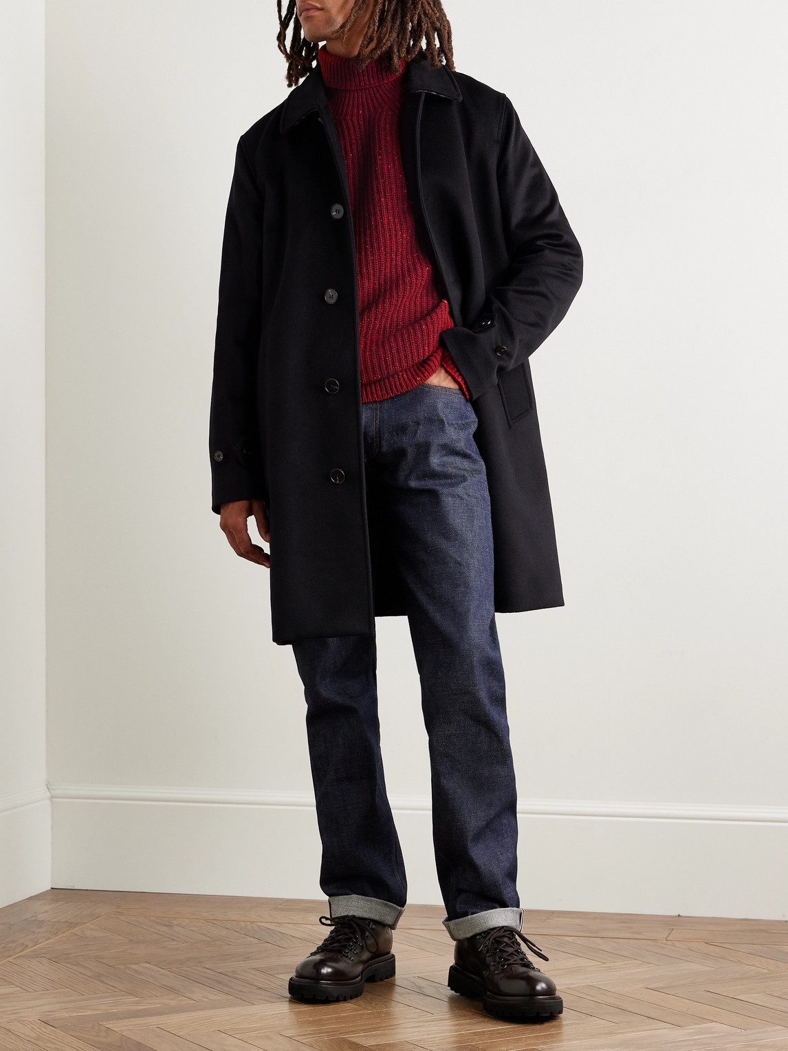 Shop Inis Meain Boatbuilder Ribbed Merino Wool And Cashmere-blend Rollneck Sweater In Red
