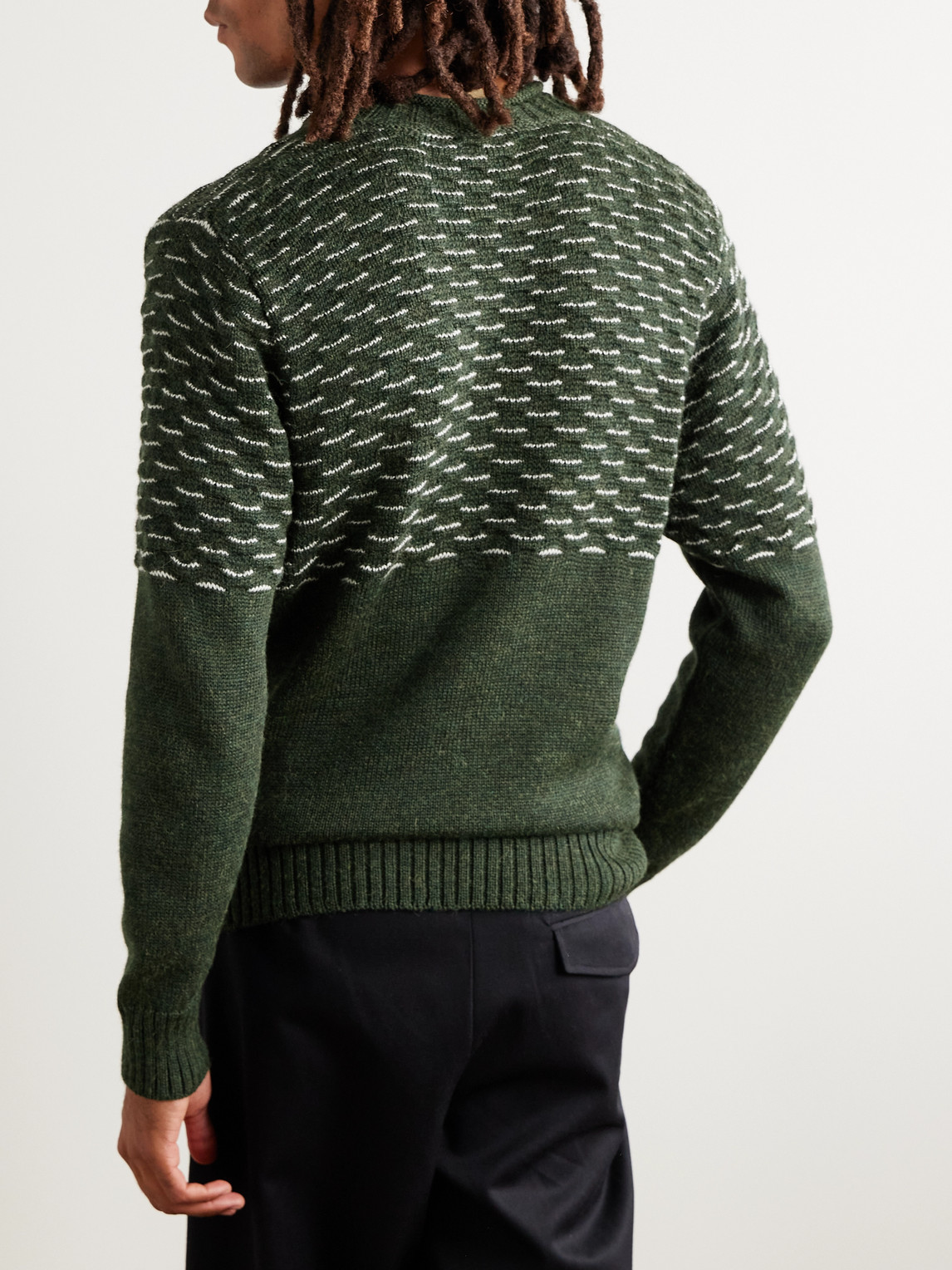 Inis Meain Seafoam Alpaca And Silk-blend Mock-neck Sweater In Green