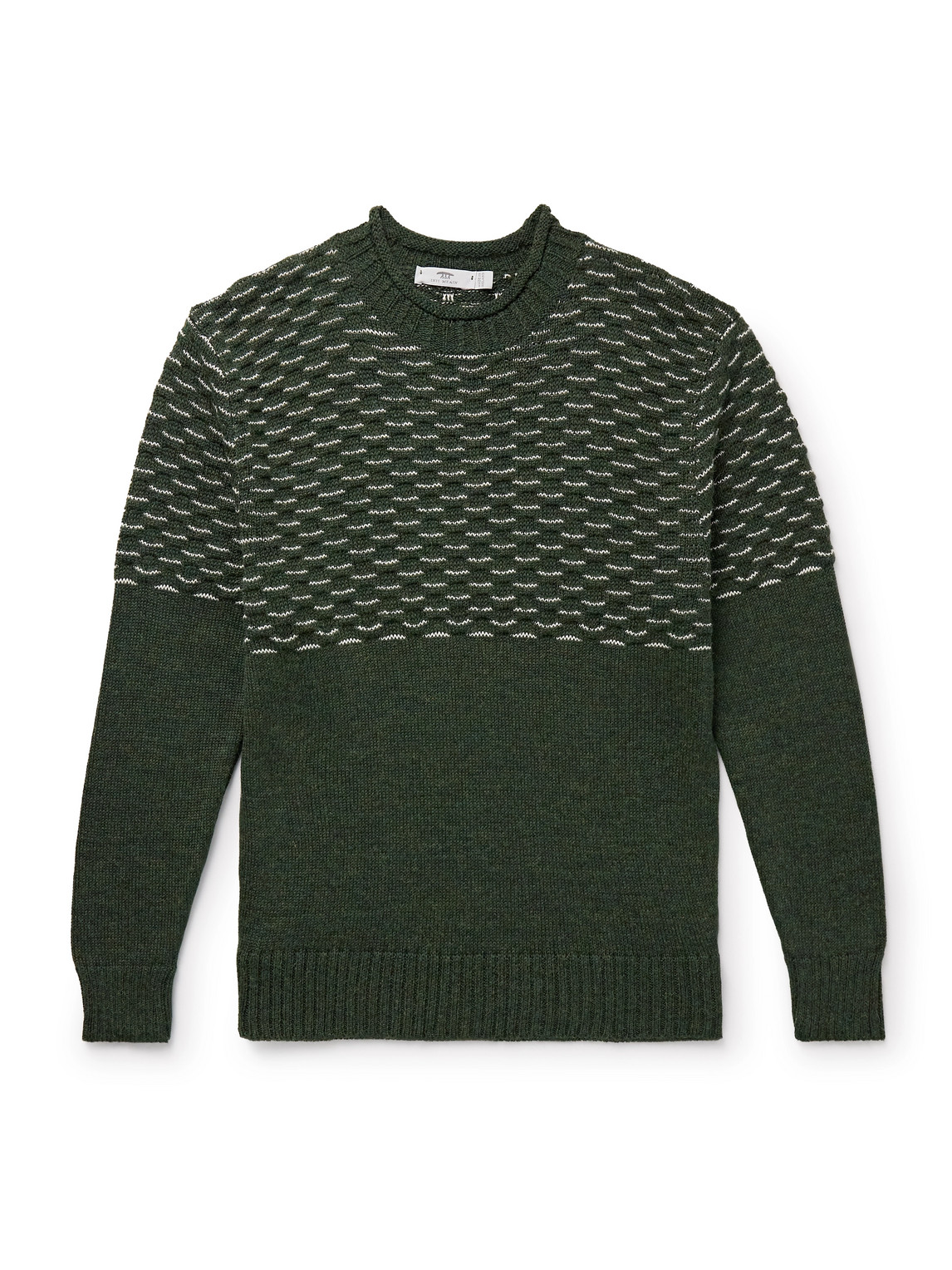 Inis Meain Seafoam Alpaca And Silk-blend Mock-neck Sweater In Green