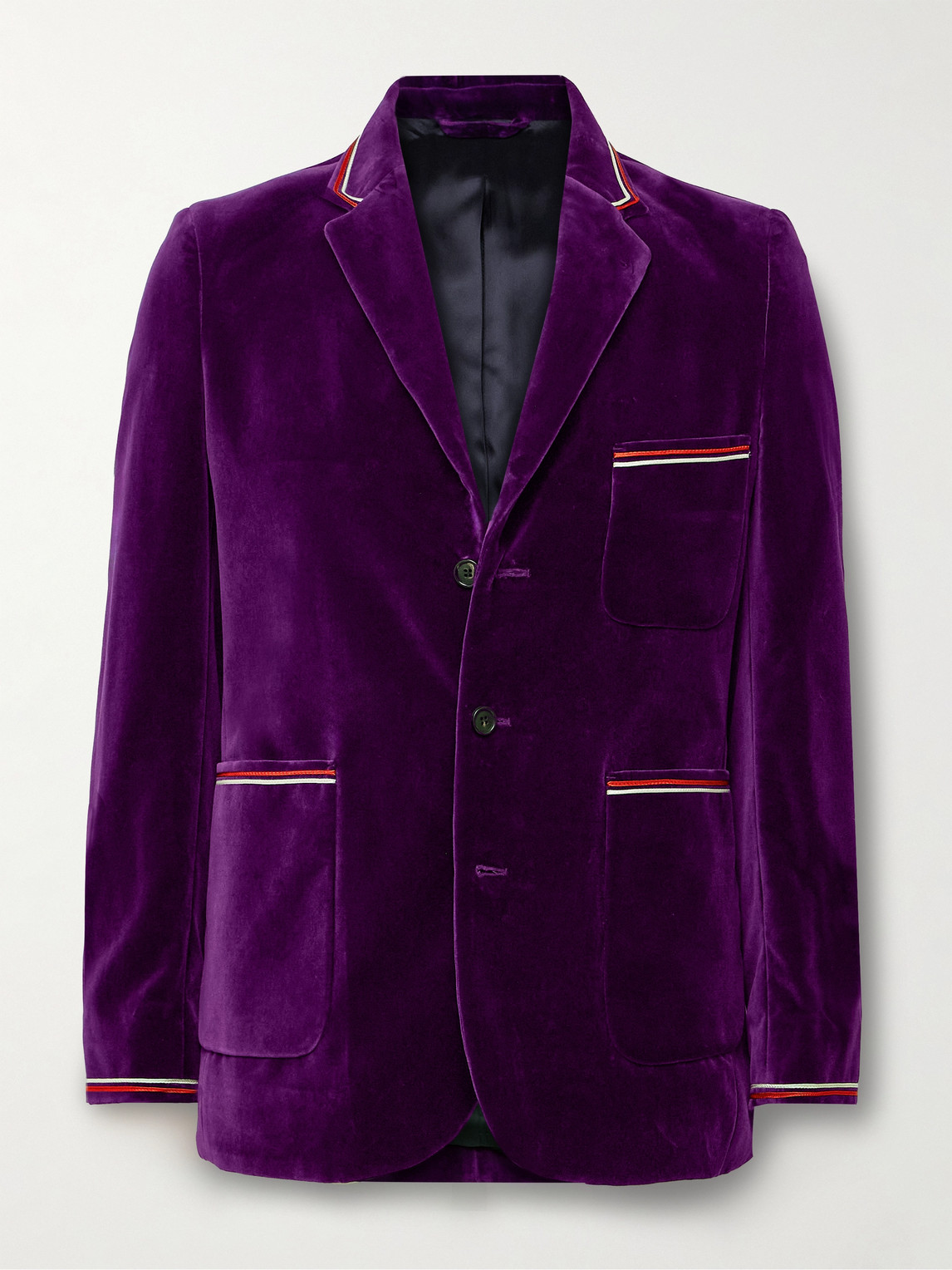 Bode Showcase Soutache-trimmed Cotton-velvet Suit Jacket In Purple