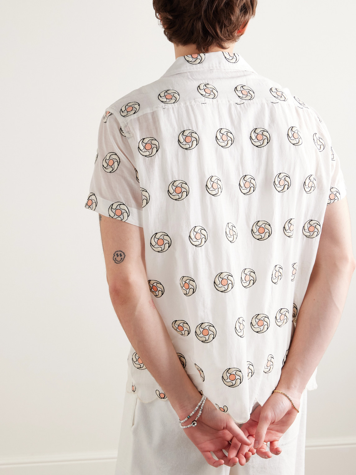 Bode White Floral Aperture Short Sleeve Shirt