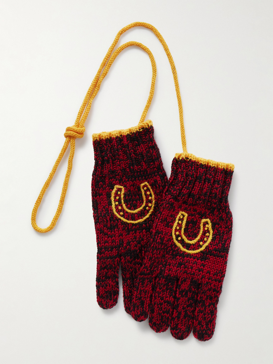 Bode Embroidered Merino Wool Gloves In Red