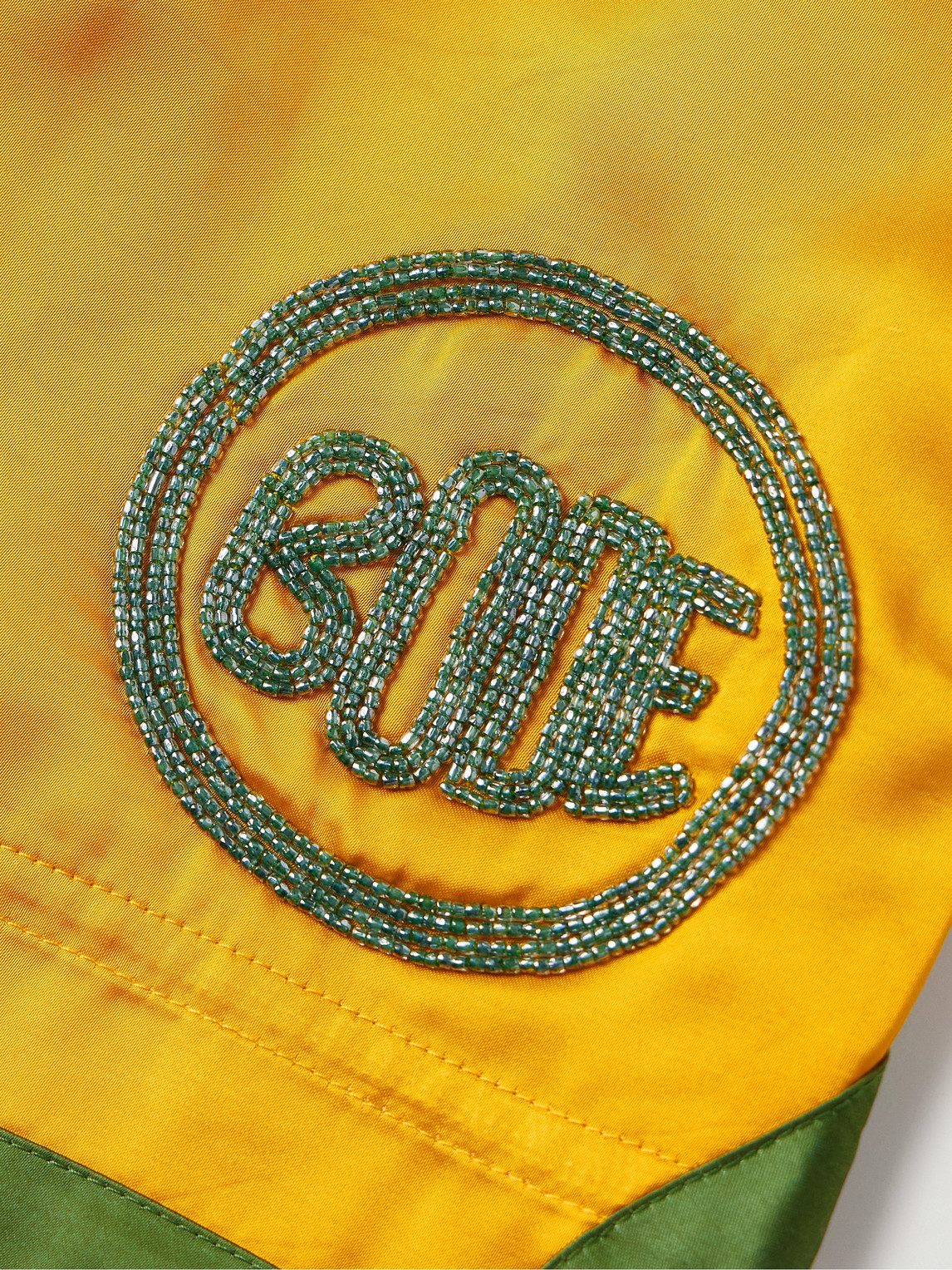 Bode Straight-leg Bead-embellished Satin Shorts In Yellow