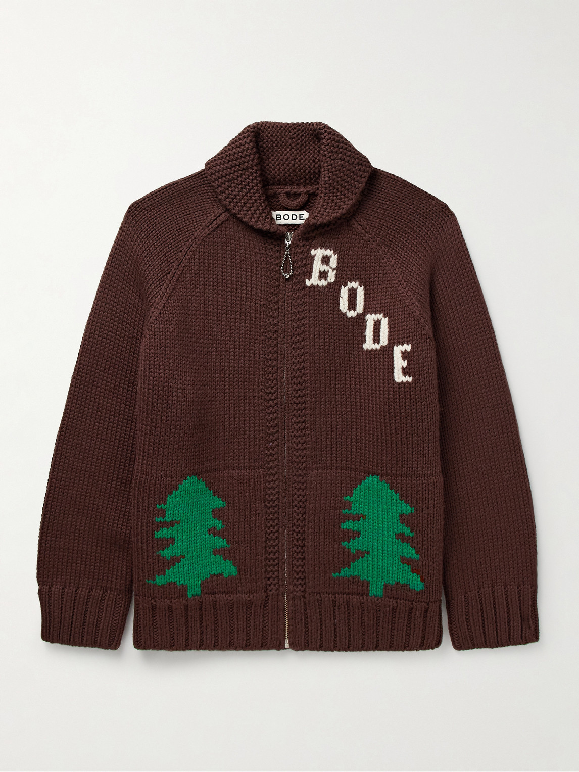 BODE Fir Shawl-Collar Intarsia Wool Zip-Up Cardiganen