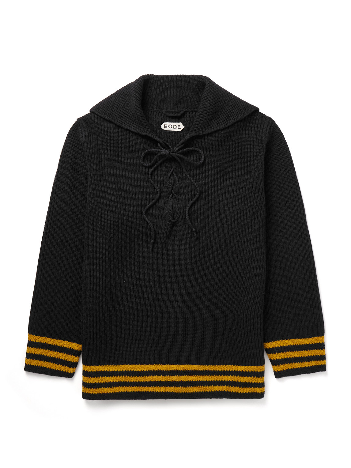 Bode Deck Striped Ribbed Wool Sweater In Black