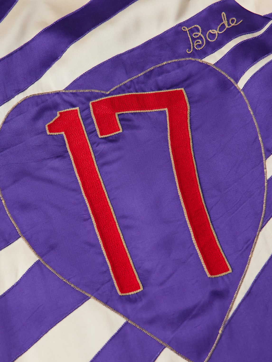 Bode Auto Embroidered Striped Satin Overshirt In Purple