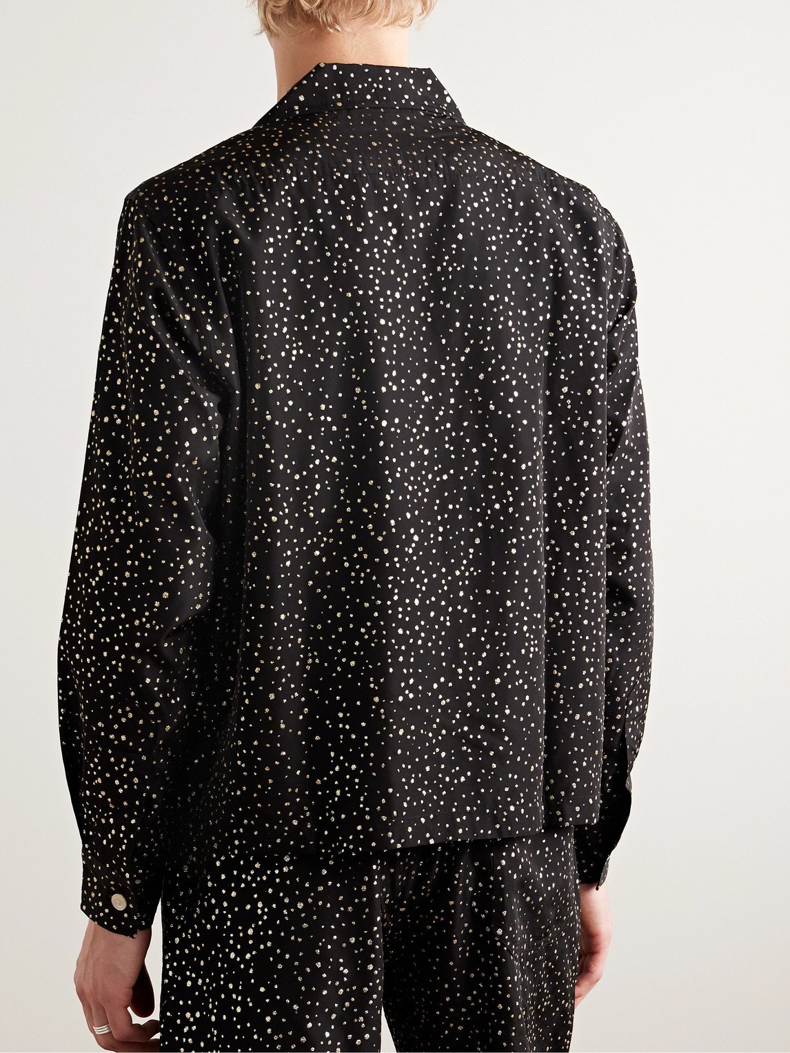 Bode Camp-collar Glittered Polka-dot Faille Shirt In Black