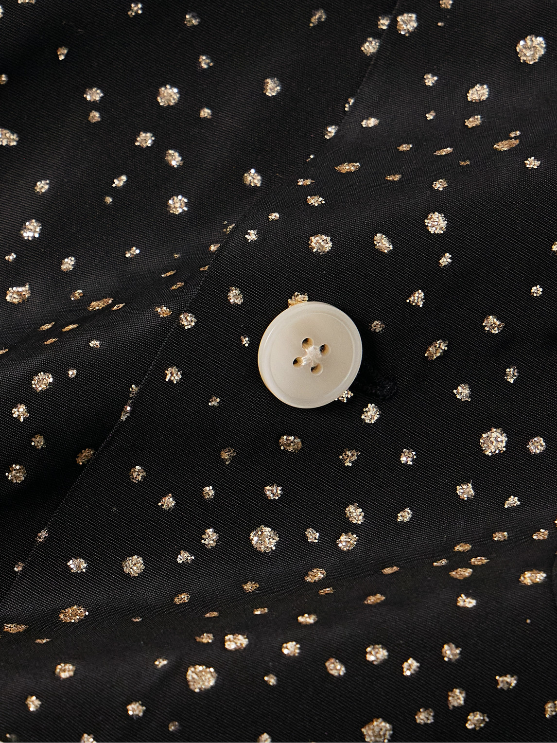 Bode Camp-collar Glittered Polka-dot Faille Shirt In Black