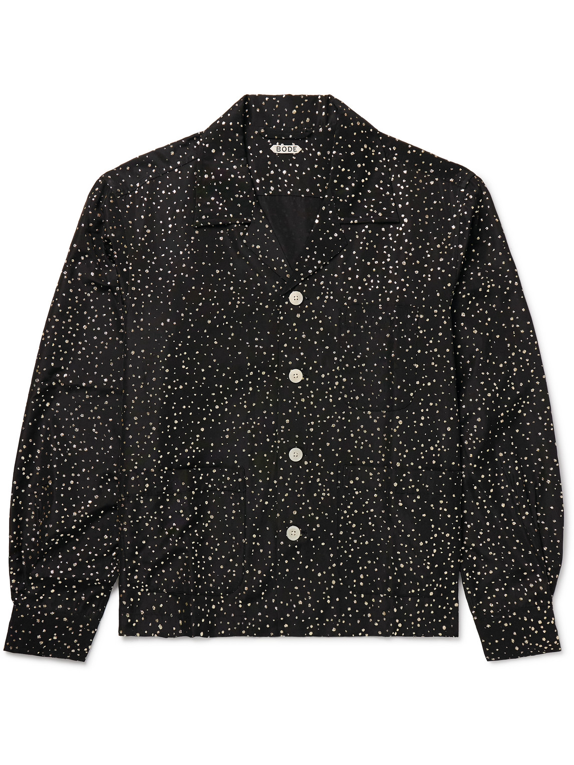 Bode Camp-collar Glittered Polka-dot Faille Shirt In Black