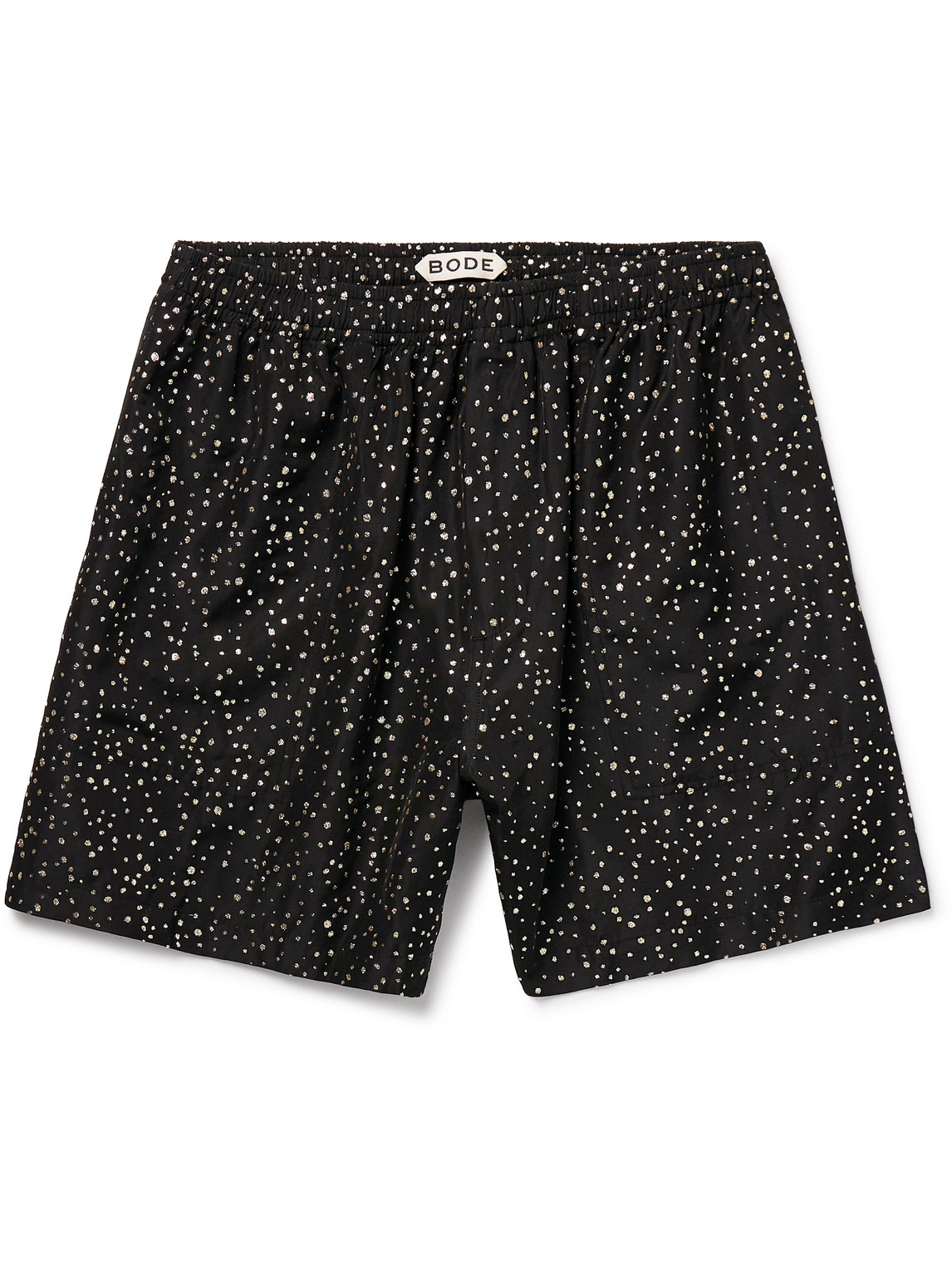 Bode Straight-leg Glittered Polka-dot Faille Shorts In Black