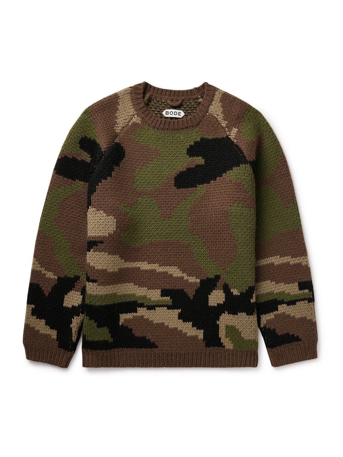 Bode Camouflage Merino Wool Sweater In Brown