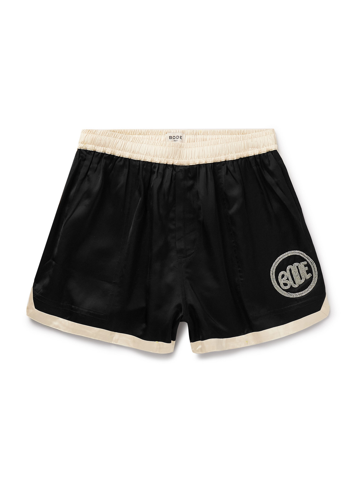 Bode Straight-leg Bead-embellished Satin Shorts In Black
